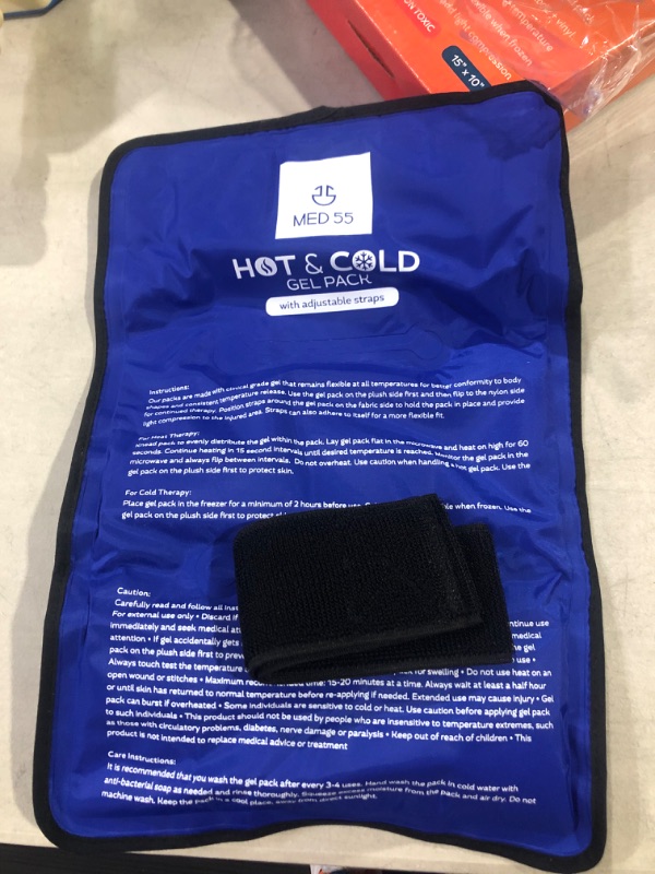 Photo 1 of Gel Ice Pack for Injuries Reusable Gel - Hot & Cold Pack Compress Flexible Soft Gel Ice Pack for Back, Shoulder, Elbow, Hip, Knee Pain Relief Therapy for Swelling & Bruising (15x10+Straps)