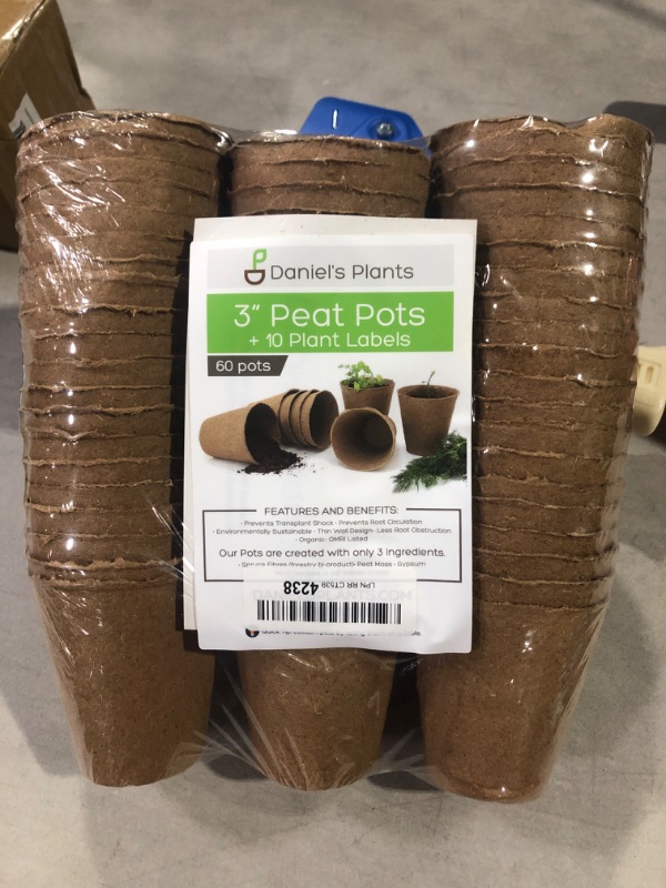 Photo 2 of Daniel's Plants 3” Peat Pots | Plant Pots for Seedlings & Seed Starter Nursery Pots | Organic Biodegradable Plantable Pots | Eco Friendly | Bonus 10 Wooden Plant Garden Labels | Bulk 60 Pack | 3 Inch
