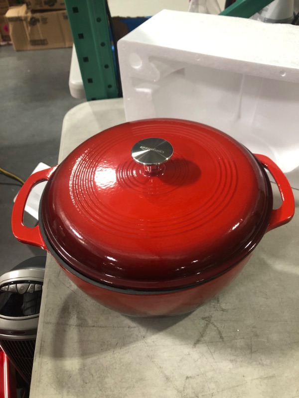 Photo 2 of Amazon Basics Enameled Cast Iron Covered Dutch Oven, 6-Quart, Red & Silicone, Non-Stick, Food Safe Baking Mat - Pack of 2