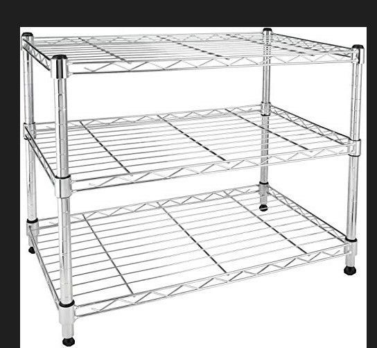 Photo 1 of  Heavy Duty 3-Shelf Shelving Unit with Wheels, Plug Version, 23.82" D X 11.80" W X 20.20" H, Chrome, 3 Tier