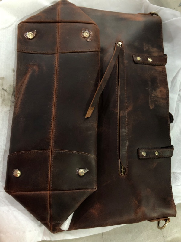 Photo 2 of S-ZONE Vintage Genuine Leather Shoulder Bag Work Totes for Women Purse Handbag with Back Zipper Pocket Large