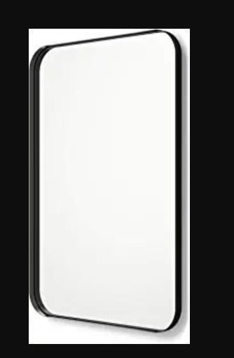 Photo 1 of Better Bevel 30” x 20 ” Black Metal Framed Mirror | Rounded Rectangle Bathroom Wall Mirror