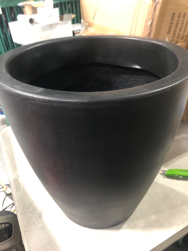 Photo 2 of Elly Décor 18 Inch Plastic Planter with Drainage, for Outdoor and Indoors , Lightweight & Resistant Plant Containers, Conic Tall Planter 18" X 16" Bl