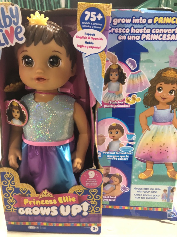 Photo 2 of Baby Alive Princess Ellie Grows Up! Brown Hair Doll, Interactive Baby Doll with Accessories, Talking Baby Dolls, Toys for 3 Year Old Girls and Boys and Up, 18-Inch