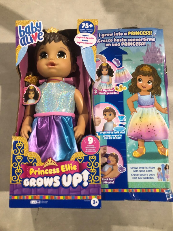 Photo 3 of Baby Alive Princess Ellie Grows Up! Brown Hair Doll, Interactive Baby Doll with Accessories, Talking Baby Dolls, Toys for 3 Year Old Girls and Boys and Up, 18-Inch