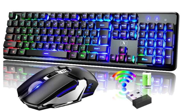 Photo 1 of Rechargeable Keyboard and Mouse,Suspended Keycap Mechanical Feel Backlit Gaming Keyboard Mice Combo,Wireless 2.4G Drive Free,Adjustable Breathing Lamp,Anti-ghosting,4800 mAh Battery for Laptop Pc Mac