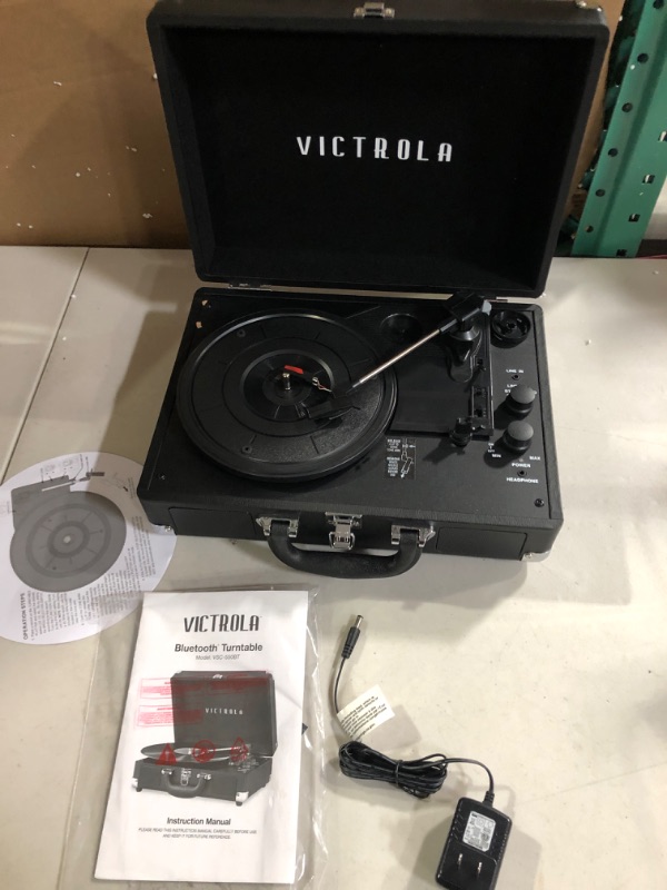 Photo 3 of Victrola Vintage 3-Speed Bluetooth Portable Suitcase Record Player with Built-in Speakers | Upgraded Turntable Audio Sound| Includes Extra Stylus | Black, Model Number: VSC-550BT-BK, 1SFA