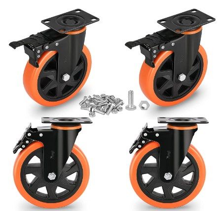 Photo 1 of 6 inch Heavy Duty Casters Load 3000lbs,Perfect Design Structure in Lockable Bearing Caster Wheels with Brakes, Swivel Casters for Furniture and Workbench, Set of 4 (Free Screws)