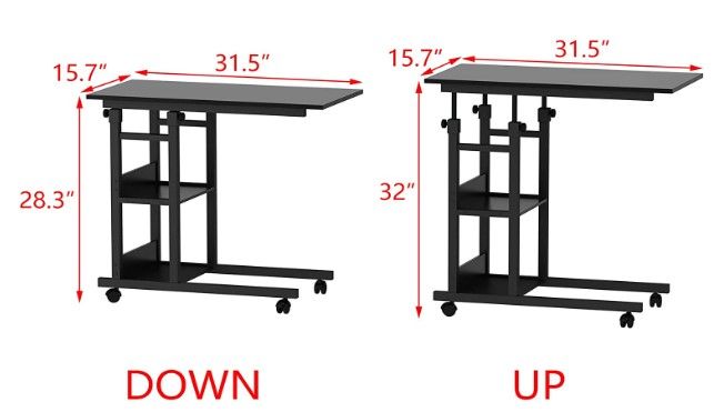 Photo 1 of **SEE NOTES** Up and Down Side Table on Wheels with Storage Shelves, Black