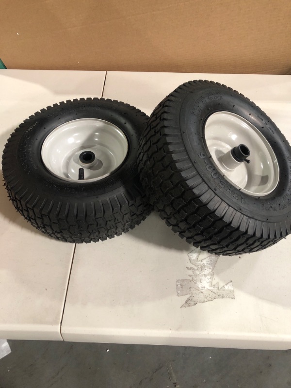 Photo 2 of DOUBLE BRIDGE 2 Pack 13x5.00-6 Lawn Tractor Pneumatic Wheel,Wheelbarrow tire Turf Tread,3.075" hub Length with Steel Rim,Flange ID 0.76''