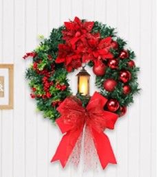 Photo 1 of 16 Inch Christmas Wreath with Center LED Candle Light Wreaths Christmas Garland Window Front Door Wall Ornament