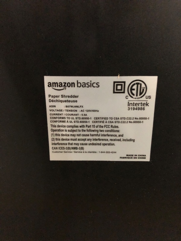 Photo 2 of **SEE NOTES**
Amazon Basics Home Office Shredder with Pullout Basket