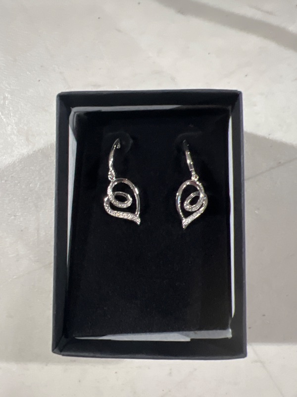 Photo 2 of Amazon Collection Sterling Silver Diamond Accent Heart Earrings