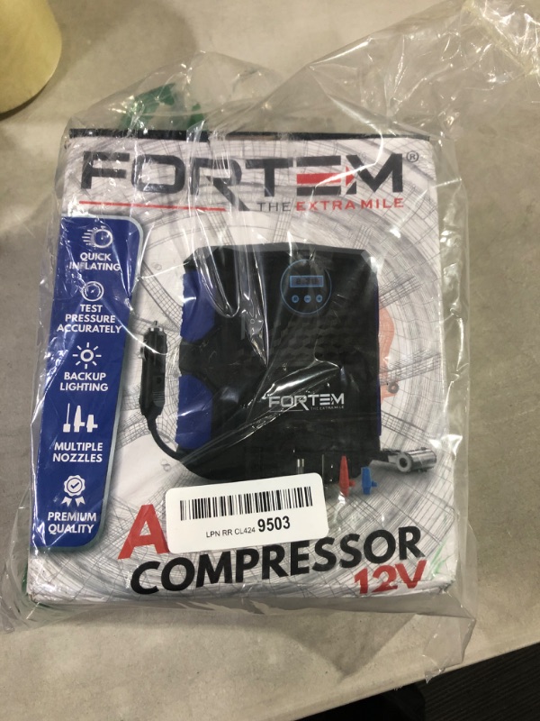 Photo 1 of FORTEM Tire Inflator Portable Air Compressor 150 PSI, Bike Pump, 12V Electric Air Pump for Car Tires and Bicycles w/LED Light, Digital Tire Pressure Gauge w/Auto Pump/Shut Off, Carrying Case (Blue)