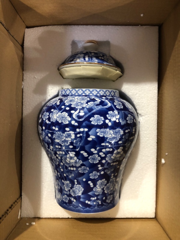 Photo 2 of BALIOS Mandarin Blue and White Porcelain Plum Blossom Ginger Jar with Lid, Decorative Ceramic Bud Vase for Home Décor