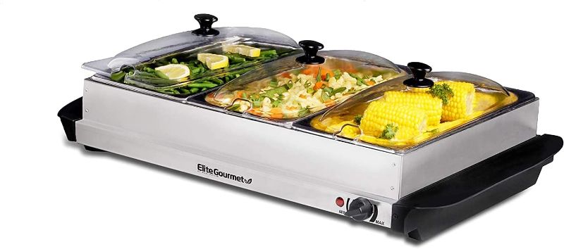 Photo 1 of Elite Gourmet EWM-6171 7.5 Quart Triple Buffet Server Food Warmer Temperature Control