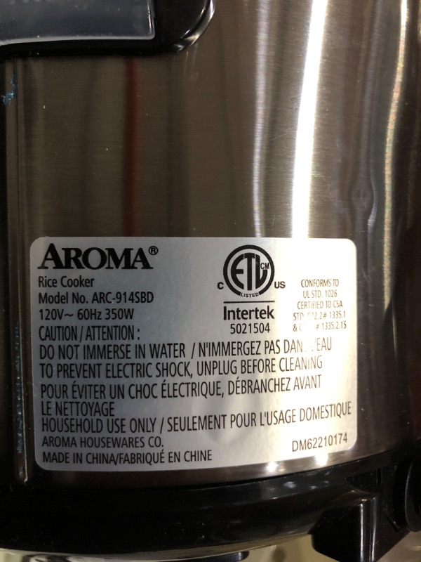 Photo 5 of !!!SEE CLERK NOTES!!!
Aroma Housewares ARC-914SBD Digital Cool-Touch Rice Grain Cooker and Food Steamer
