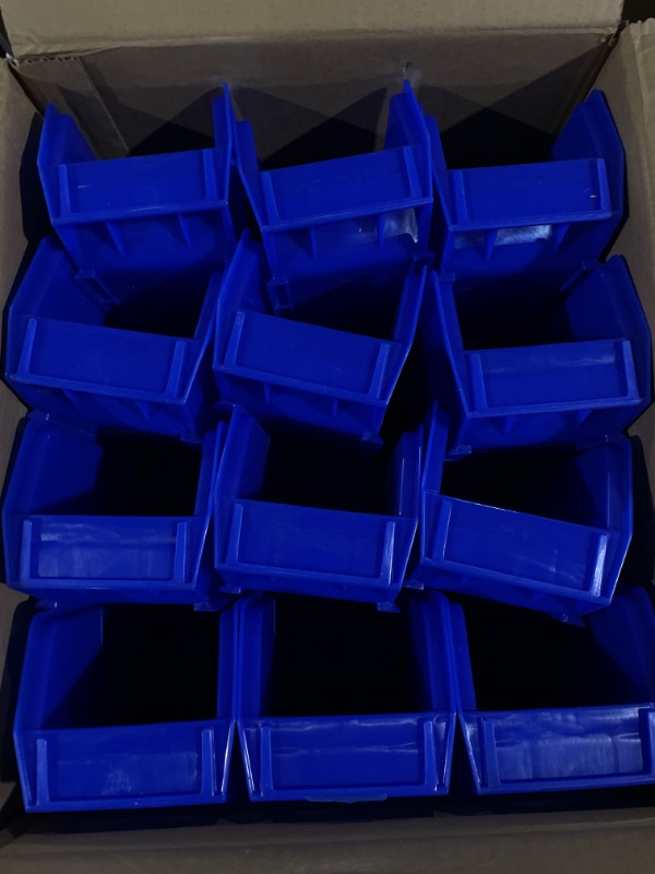 Photo 2 of Akro-Mils 30224 AkroBins Plastic Storage Bin Hanging Stacking Containers, (11-Inch x 4-Inch x 4-Inch), Blue, (12-Pack)