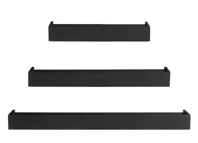 Photo 1 of 3 in H x 36 in. W x 6 in. D Black Wood Floating Wall Shelf (Set of 3)
