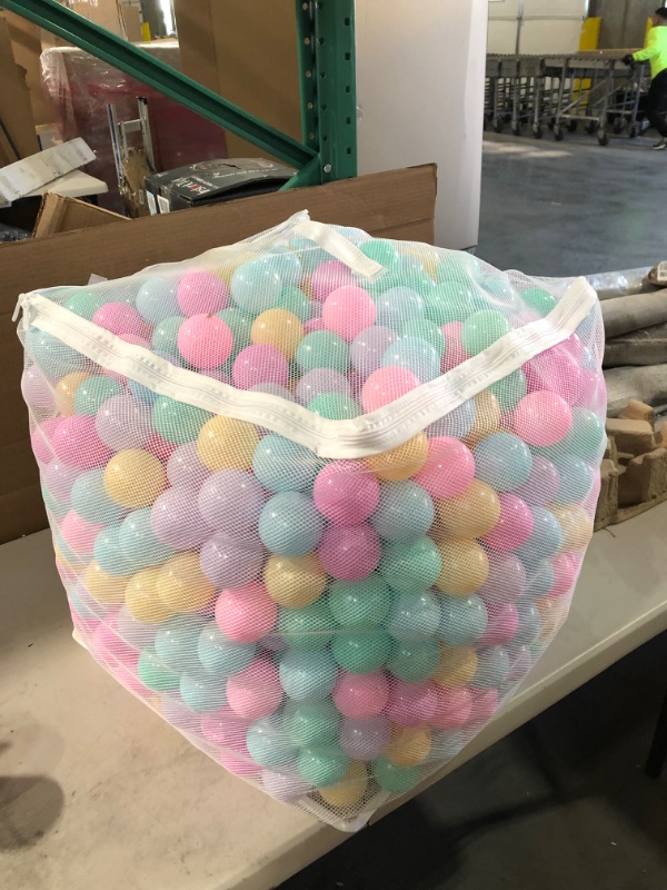 Photo 2 of Amazon Basics BPA Free Crush-Proof Plastic Ball Pit Balls with Storage Bag, Toddlers Kids 12+ Months, 6 Pastel Colors - Pack of 400 6 Pastel Colors 400 Balls