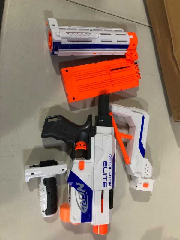 Photo 2 of !!!SEE CLERK NOTES!!!
Nerf N-Strike Elite Retaliator Dart Blaster, Stock, Grip, Barrel, 12-Dart Clip, 12 Elite Darts