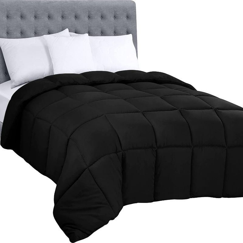 Photo 1 of Bedding All Season 250 GSM Comforter - Soft Down Alternative Comforter - Plush Siliconized Fiberfill Duvet Insert - Box Stitched (Full/Queen, Black)