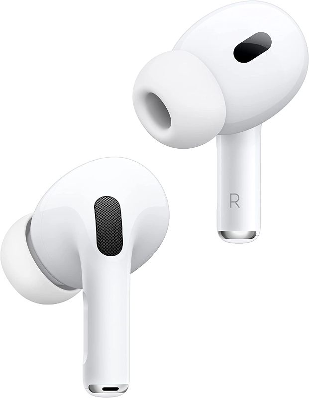 Photo 1 of Apple AirPods Pro (2nd Generation) Wireless Earbuds, Up to 2X More Active Noise Cancelling, Adaptive Transparency, Personalized Spatial Audio, MagSafe Charging Case, Bluetooth Headphones for iPhone