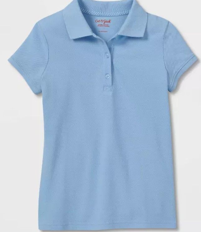 Photo 1 of Girls' Short Sleeve Pique Uniform Polo Shirt - Cat & Jack Light Blue SIZE M| IN KIDS