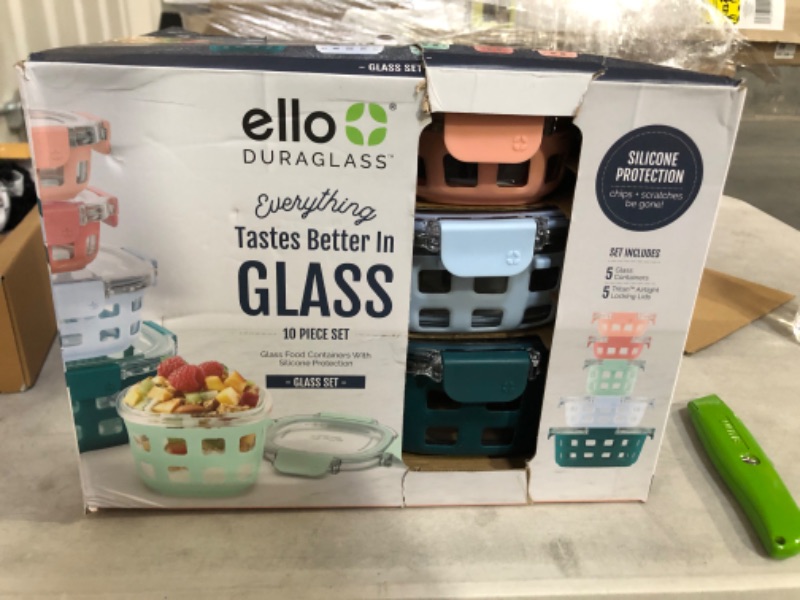 Photo 1 of Ello Duraglass Round Glass Meal Prep Storage Containers Set with Leak Proof Airtight Lids, 5 Pc 3.4 Cup/ 800ml, Melon