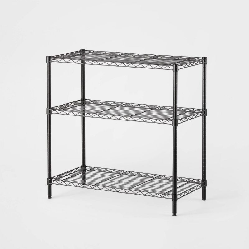 Photo 1 of 3 Tier Wide Wire Shelving Black - Brightroom
