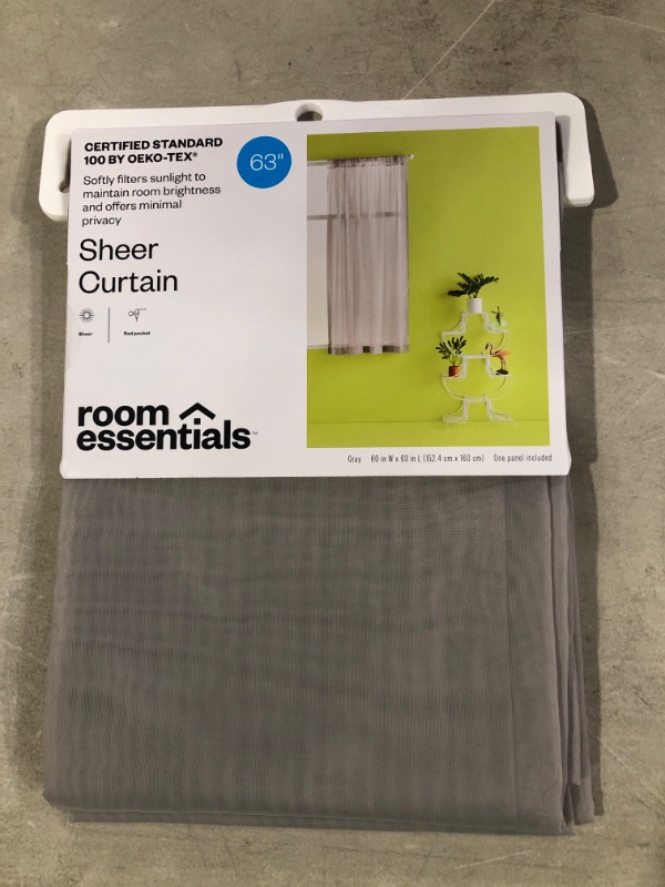 Photo 2 of 1pc 60"x63" Sheer Voile Window Curtain Panel Gray - Room Essentials™