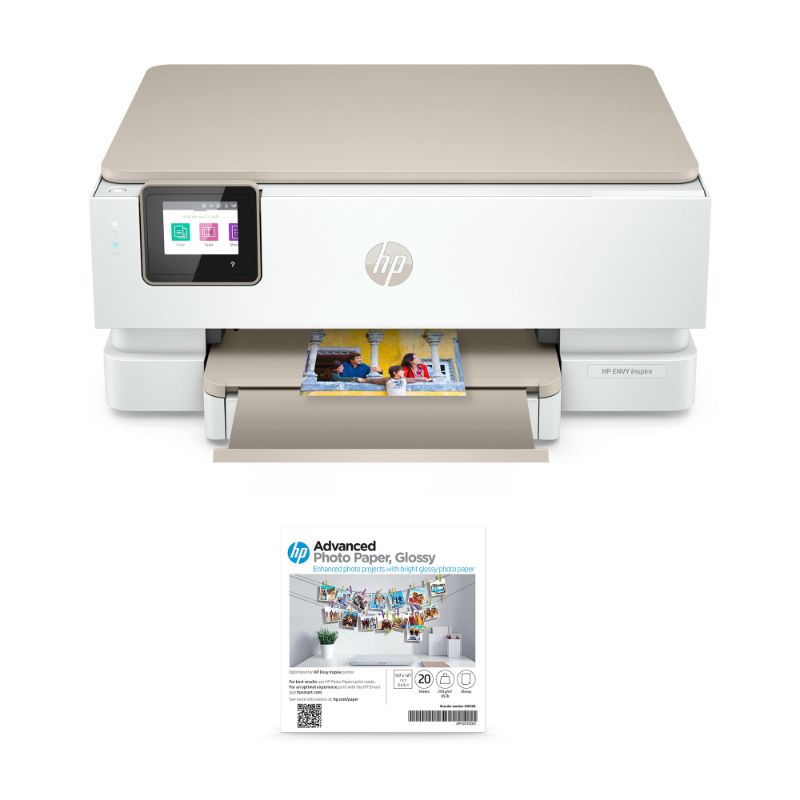 Photo 1 of HP Envy Inspire 7255e Wireless Color All-in-One Printer with Bonus 6 Months Instant Ink with HP+ (1W2Y9A) and Advance Photo Paper, Glossy, 5x5 in, 20 Sheets (49V50A)