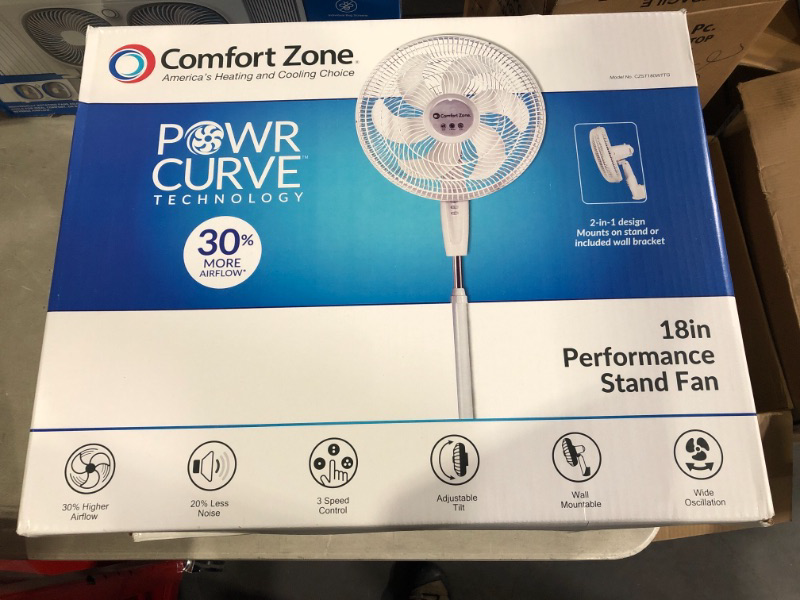 Photo 1 of Comfort Zone 18" Power Curve Oscillating Stand Fan White