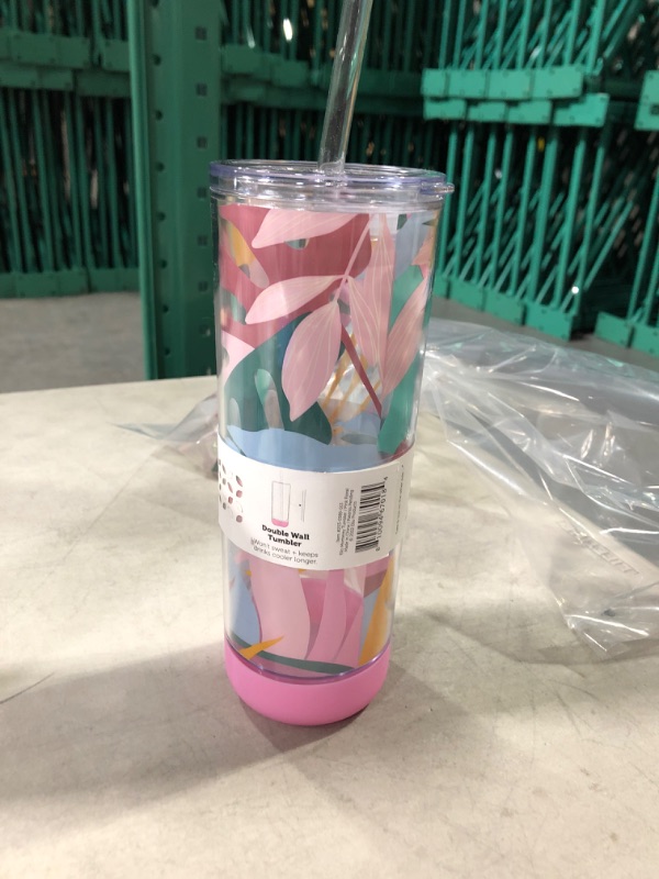 Photo 2 of Ello Monterey 24oz Double Wall Plastic Tumbler - Pink Floral