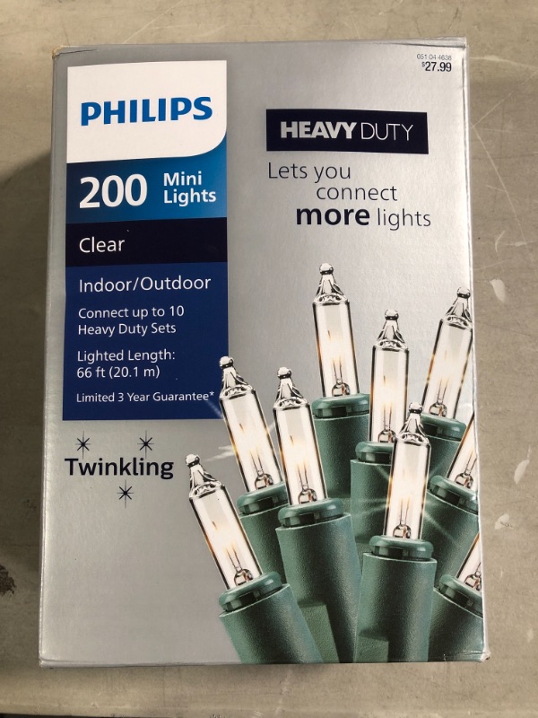 Photo 1 of Philips 200ct Incandescent Twinkle Heavy Duty Smooth Mini String Lights Clear with Green Wire - TESTED