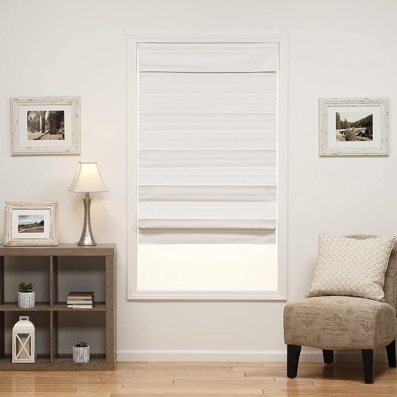 Photo 1 of DEZ Furnishings 3QNV270720 Insulating Cordless Roman Shade, 27W x 72L Inches, white Insulating white 27W x 72L Inches