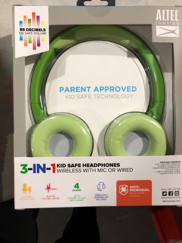 Photo 2 of Altec Lansing Kids&#39; 3-in-1 Bluetooth Wireless Headphones - Pear Green