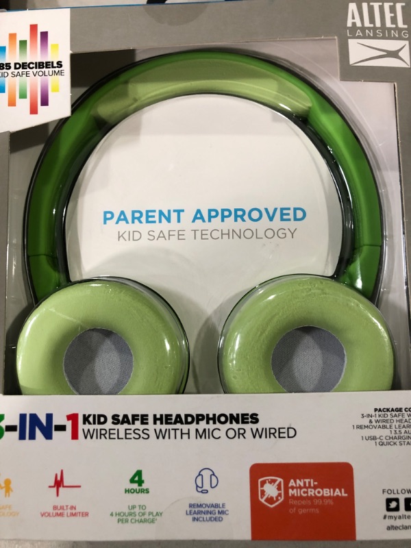 Photo 2 of Altec Lansing Kids&#39; 3-in-1 Bluetooth Wireless Headphones - Pear Green