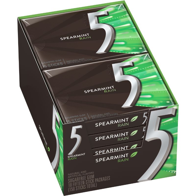 Photo 1 of 5 Gum Sugar Free Gum, Spearmint Rain, 10/Box 
