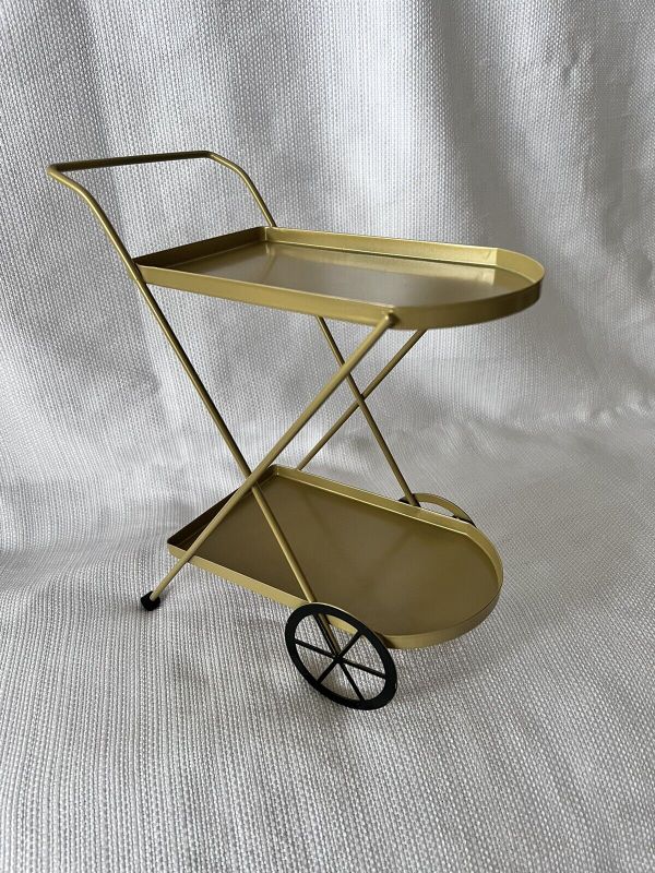 Photo 1 of Gold 2-Tier Mini Coffee Bar Cart Kitchen Decor Metal 2 Carts