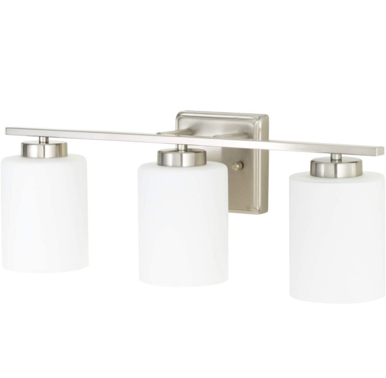 Photo 1 of NEOUS 3 Light Bathroom Vanity Lights in Brushed Nickel with White Glass Shades, Vanity Wall Fixture Requires 3 60W Max Medium (E26) Bulbs