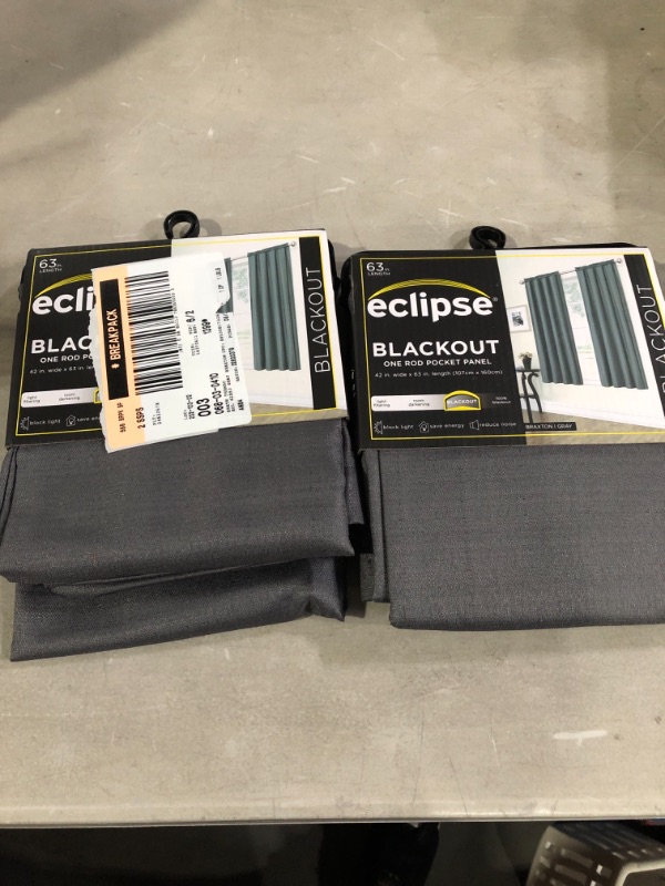 Photo 2 of Eclipse, Rod Pocket Black Out Panel, Braxton-Grey, 42W x 63L Pack of 2