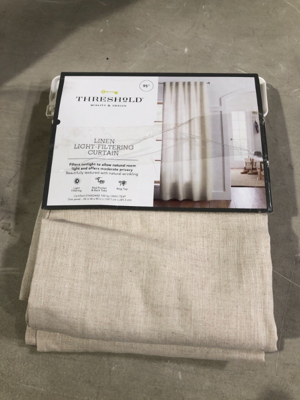 Photo 2 of 1pc 54x95 Light Filtering Linen Window Curtain Panel Natural - Threshold # 8482;