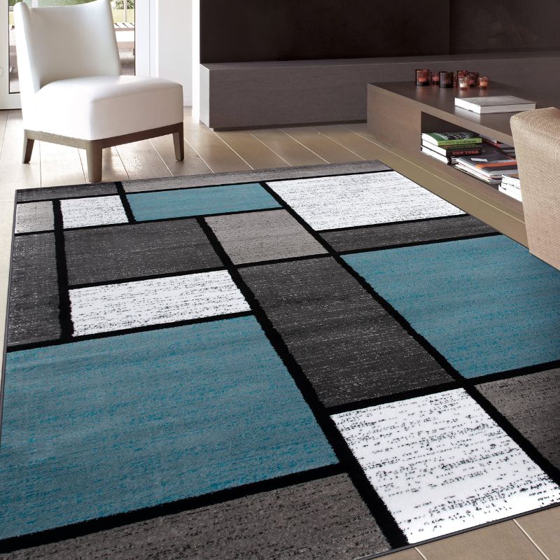 Photo 1 of Contemporary Modern Boxes Area Rug 7' 10" X 10' 2" Blue/Gray Blue 7' 10" x 10'2"