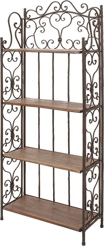 Photo 1 of "PART ONLY" 
Deco 79 Metal Scroll Tall Folding 1 Drawer and 4 Shelves Bakers Rack, 27" x 12" x 68", Brown**OPENED**
