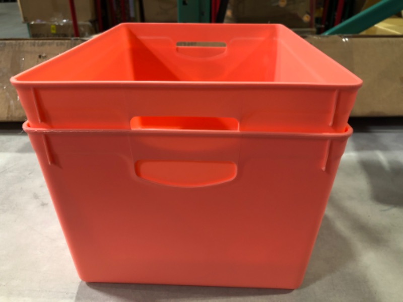 Photo 4 of [2x] Ankyo Plastic Storage Bins in Coral - roughly 15" L x 12" W x 10" D