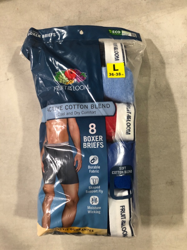 Photo 1 of Fruit of the Loom Men's Active Cotton Boxer Briefs 8pk - Coors May Vary - Size 36-38 L