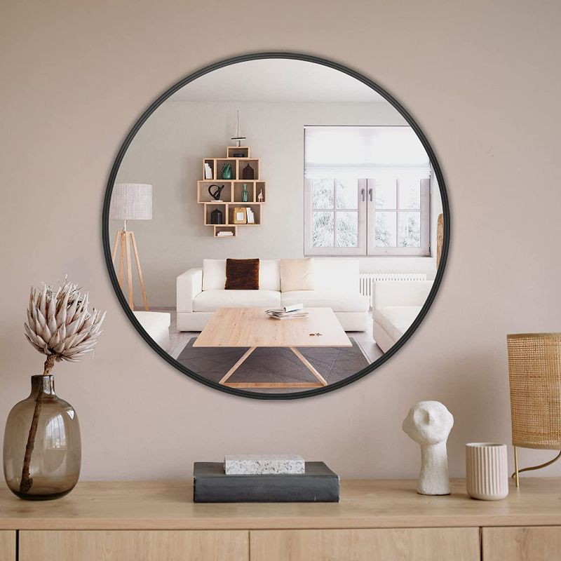 Photo 1 of 30 Inch Round Bathroom Mirror, Large Circle Mirror with Matte Black Metal Frame
