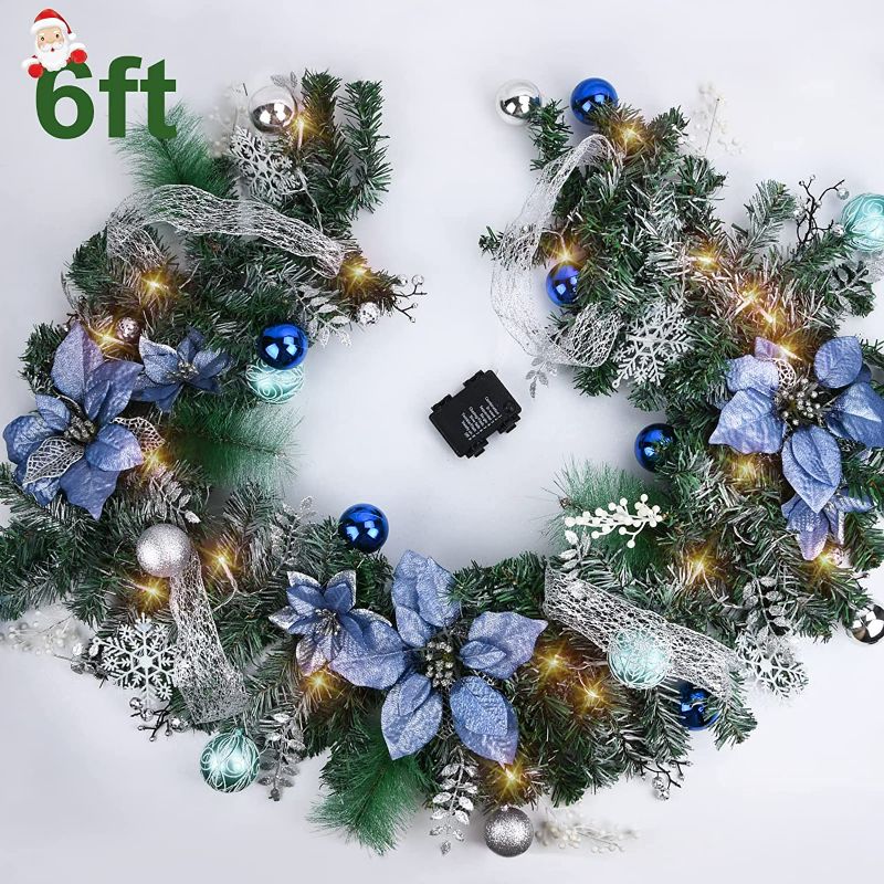 Photo 1 of 2 SET Christmas Garland with LED Lights Battery Operated, 6FT