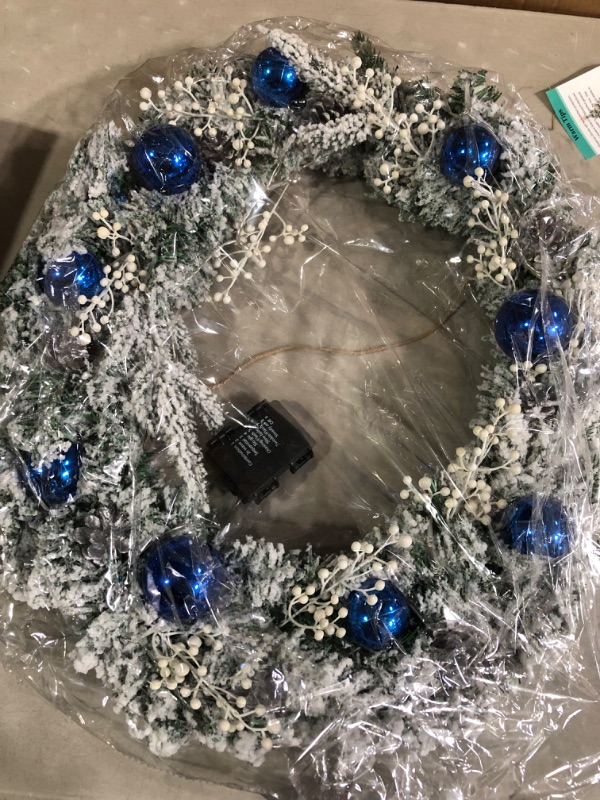 Photo 3 of 24 Inch White Christmas Door Wreath with LED Lights, Battery Operated